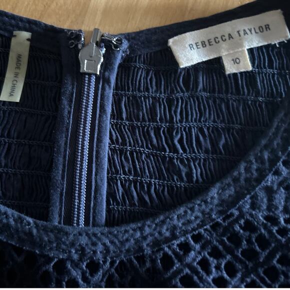 Rebecca Taylor Maise Sheer Smocked Eyelet Navy Blue Cropped Cotton Tank Top 10 - Picture 4 of 9